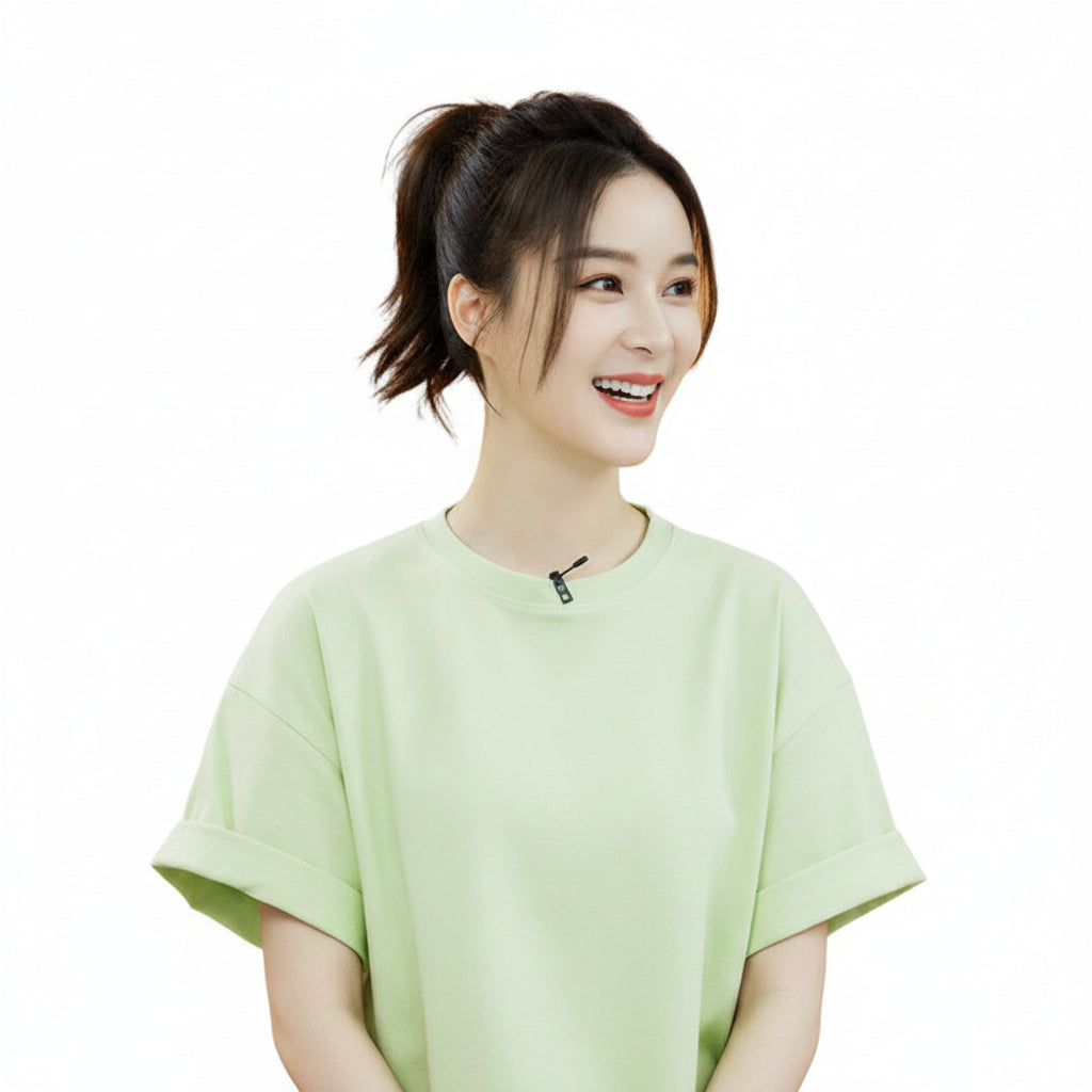 Back view of the casual cotton t-shirt in matcha green for women