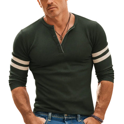 Close-up of the breathable striped fabric on a slim-fit men's top