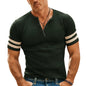 Detail of the ribbed collar on a casual men's sportswear t-shirt