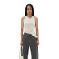 Close-up of the smooth, high-stretch fabric texture on the women's top
