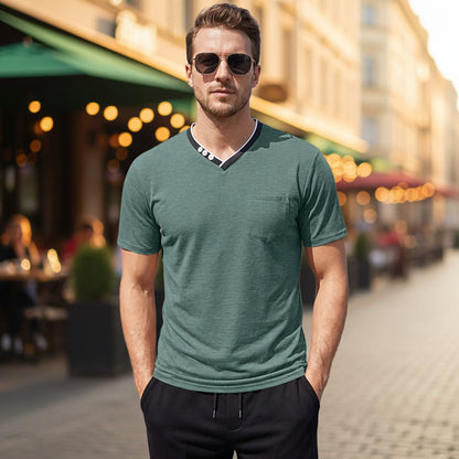 Front view of the Henry v-neck men's short-sleeve polyester t-shirt