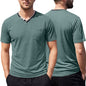Close-up of short sleeve hem and clean stitching on the polyester tee