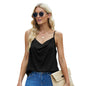 Side profile of a model wearing the loose V-neck chiffon summer top