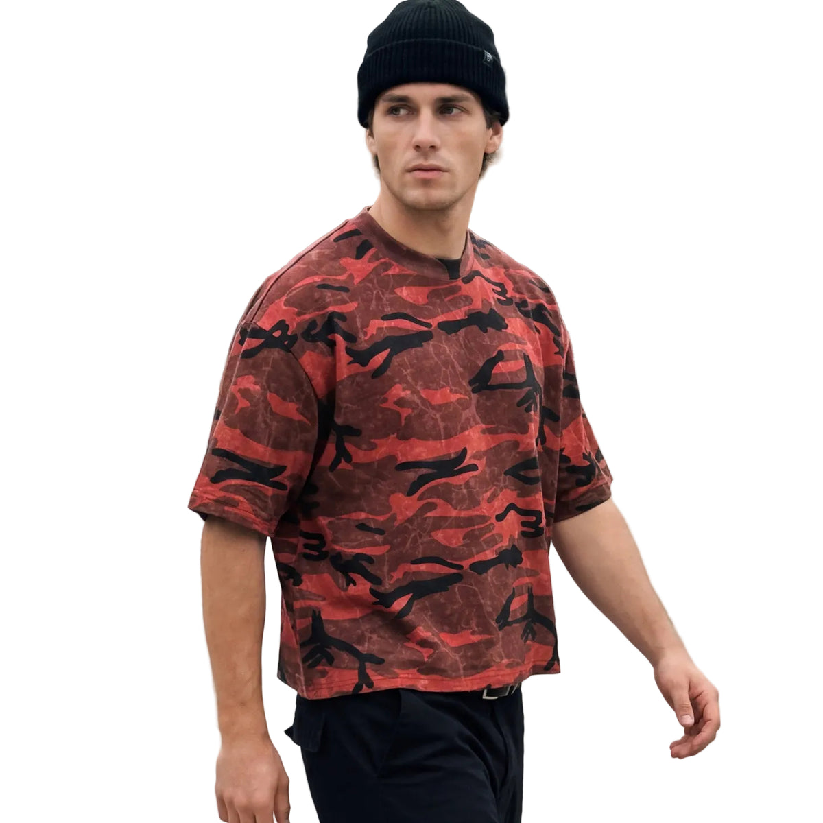 Back view of the relaxed-fit camo cotton pullover for men