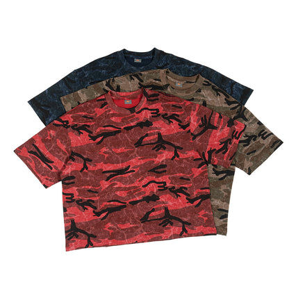 Flat lay styling of the men's casual camo cotton t-shirt