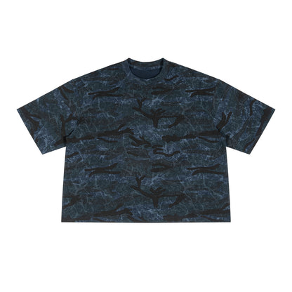 Model wearing the camouflage cotton tee for an outdoor casual look