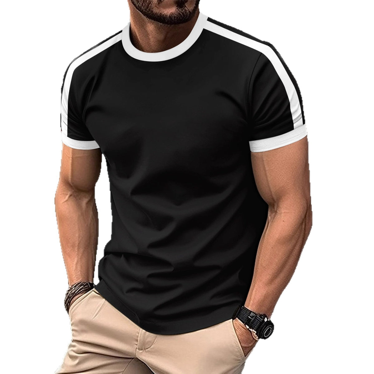 Flat lay styling of the men's casual mesh sports t-shirt