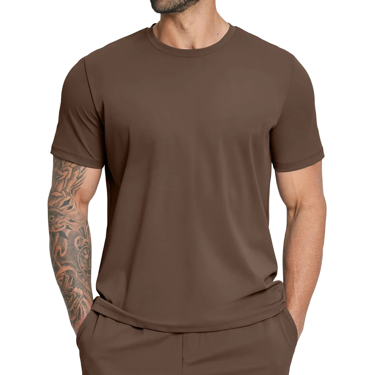 Back view of the athletic nylon workout t-shirt for men