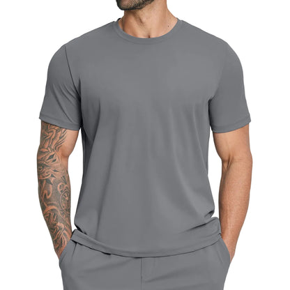 Close-up of the breathable nylon fabric texture on the workout tee