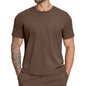 Detail of the reinforced crew-neck collar on the fitness t-shirt