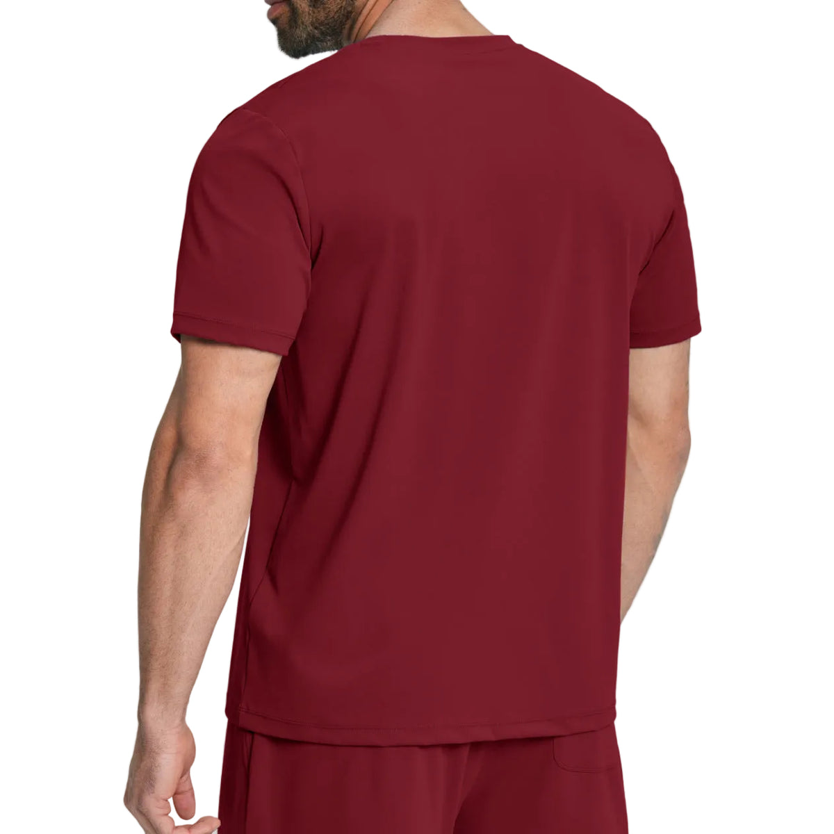 Close-up of short sleeve hem and double-stitched seams on the athletic tee