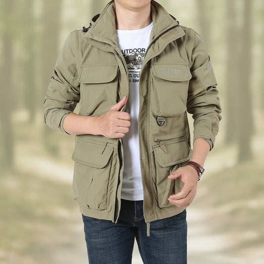 Front view of the men's outdoor mountaineering sportswear chemical fiber blended jacket