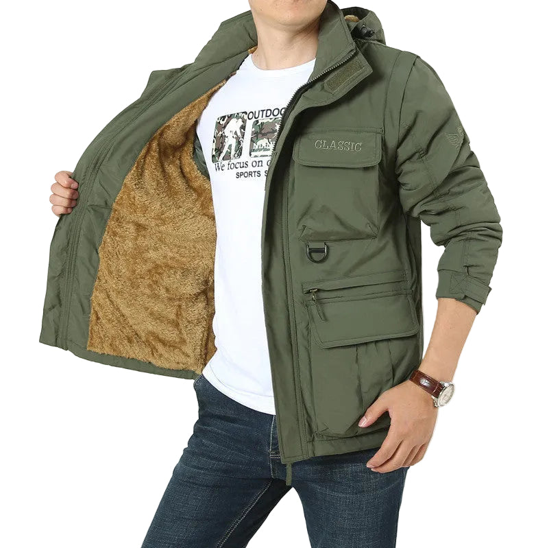 Back view of the rugged mountaineering sportswear jacket for men