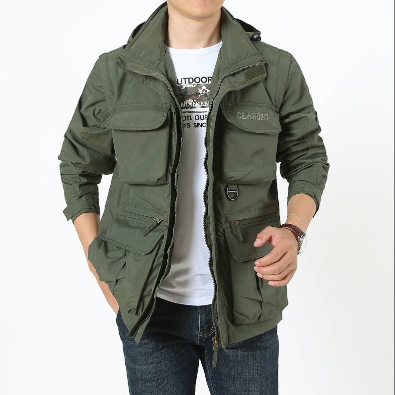 Side profile of a climber wearing the technical mountaineering sportswear jacket