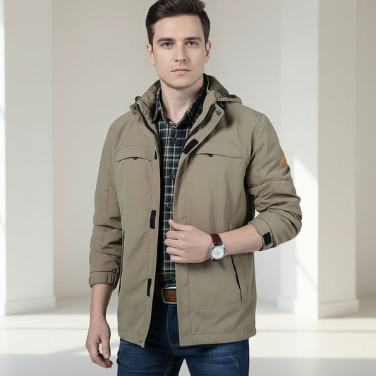 Front view of the men's quick-drying outdoor jacket chemical fiber blended zip coat