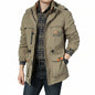 Flat lay styling of the men's lightweight waterproof hooded jacket