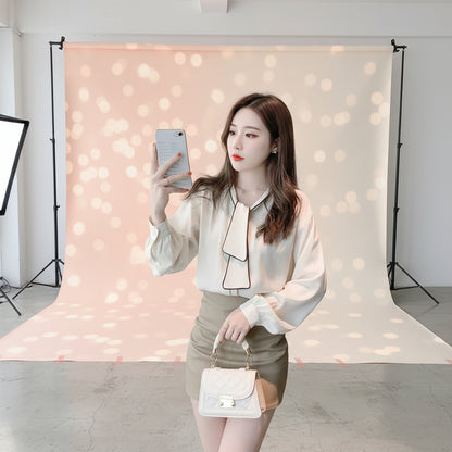 Front view of the niche retro loose chiffon blouse women's navy collar cardigan top