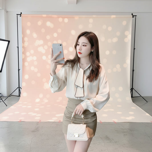Front view of the niche retro loose chiffon blouse women's navy collar cardigan top