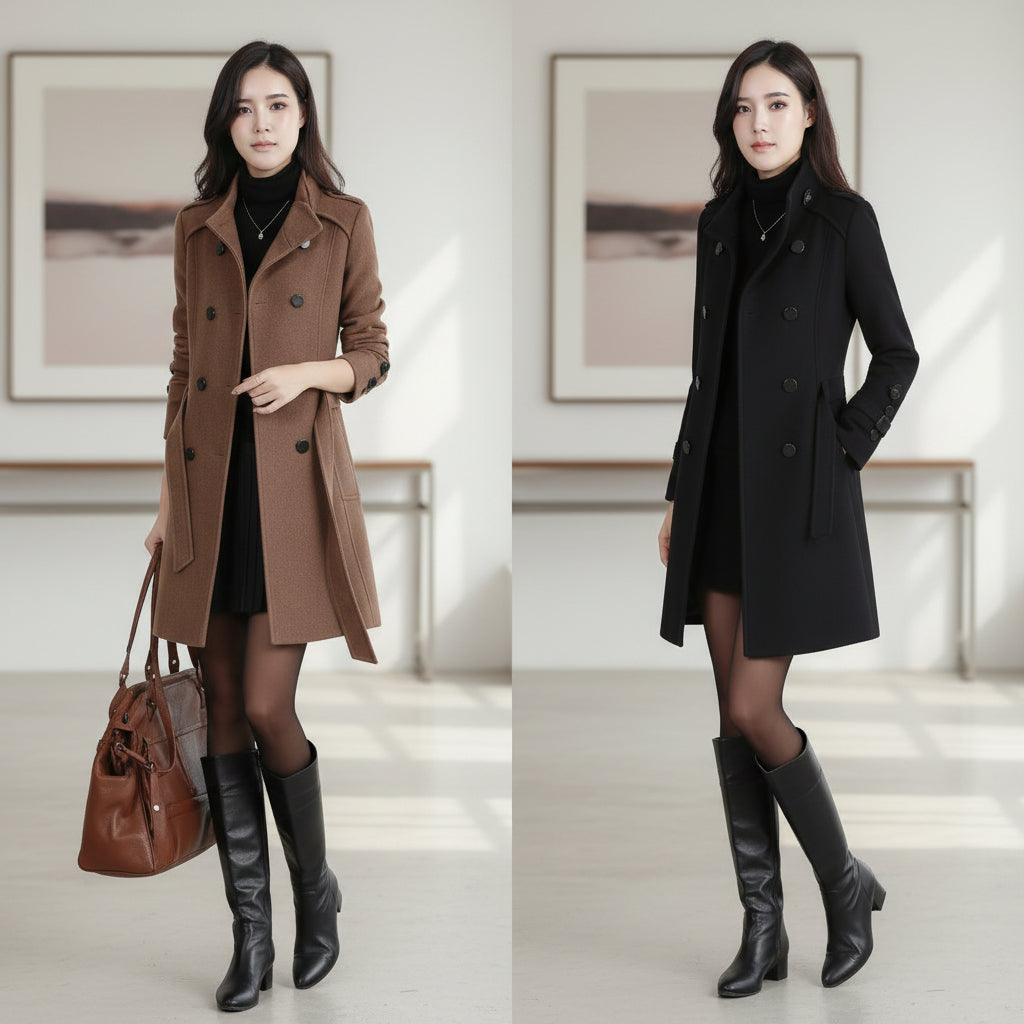 Front view of the plus size winter faux fur cardigan jacket women's double-breasted warm outerwear