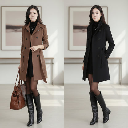 Front view of the plus size winter faux fur cardigan jacket women's double-breasted warm outerwear