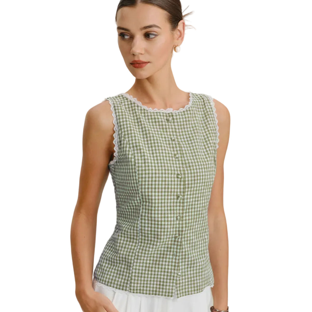 Flat lay styling of the women's Japanese Korean casual plaid blouse