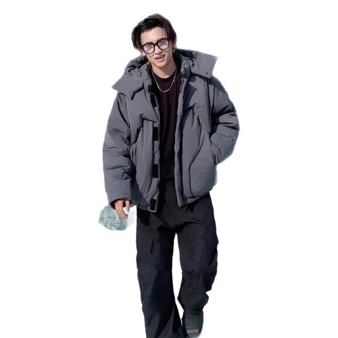 Back view of the puffy youth winter bread jacket coat